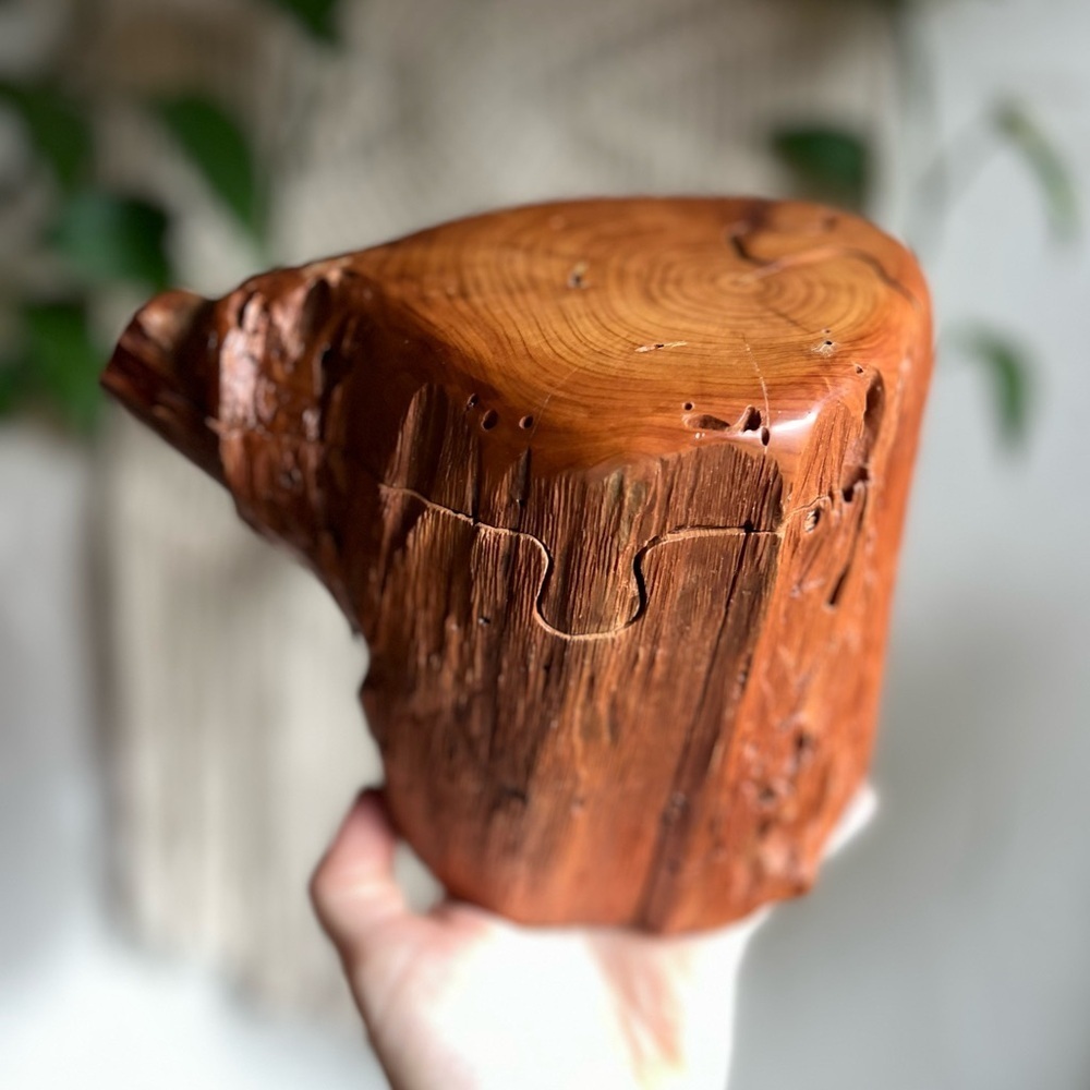 Vintage Hand-Carved Cedar Puzzle Box Trinket Jewelry Box Rustic Wood Keepsake
